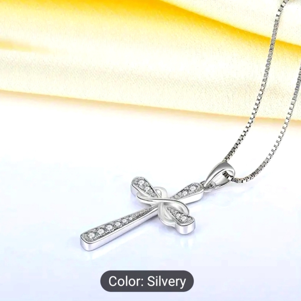 925 Sterling Silver Infinity Pendant Necklace with Zircon Stones for Fashionable